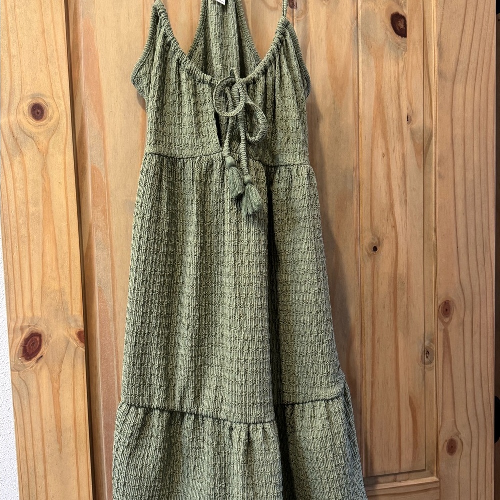 Green Textured Halter Dress